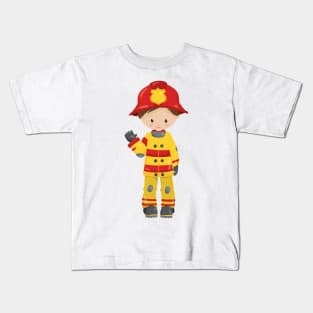 Fireman, Firefighter, Firefighting, Brown Hair Kids T-Shirt